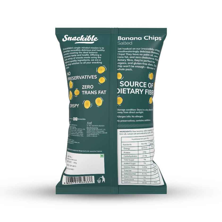 Snackible Salted Banana Chips | No Palm Oil, Made with Nendran Bananas
