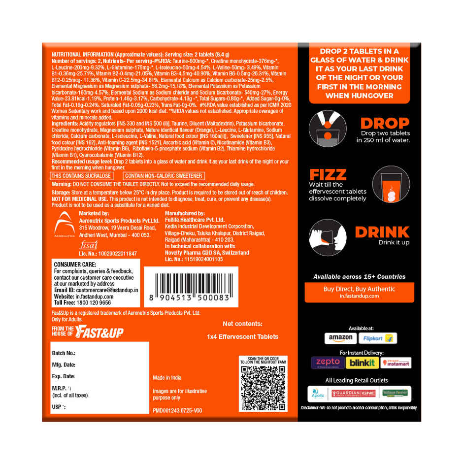 Fast&Up NightOut Hangover Solution| Orange Spritz Flavour