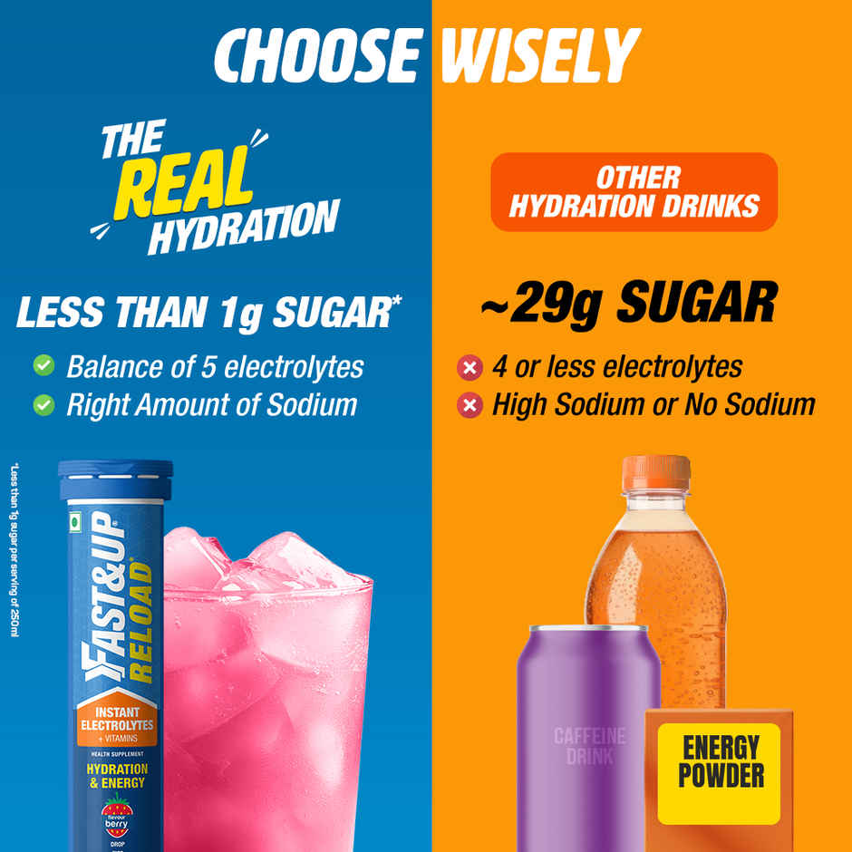 Fast&Up Reload Low Sugar Instant Hydration With 5 Essential Electrolytes | Berry