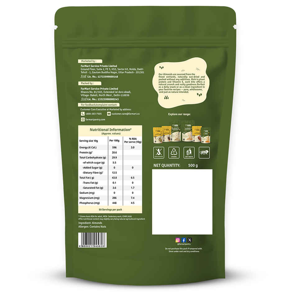 Farmart Pantry Pure California Almonds/ Whole Premium Quality/ Badam