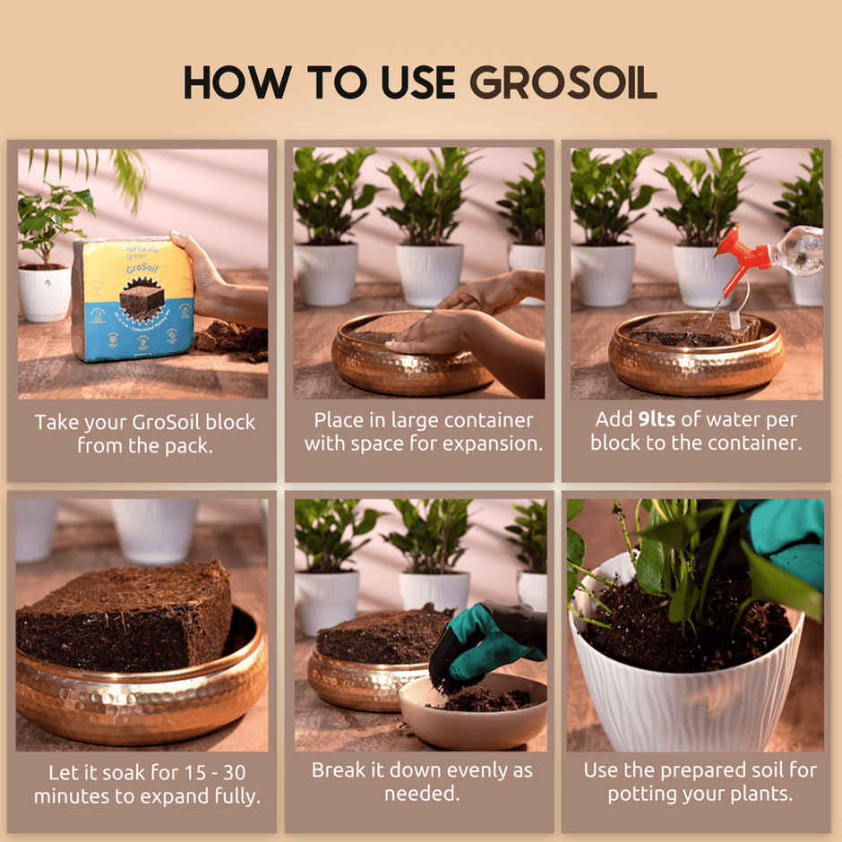 Nurturing Green - GroSoil | 4.2kg block | All-in-One Potting Soil for Plants | Potting Soil Mix