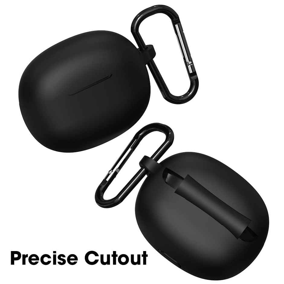Sounce Earphone Case Cover for Realme TechLife Buds T100, Soft Silicone Skin Case Cover Shock-Absorbing Protective Case with Keychain-Black