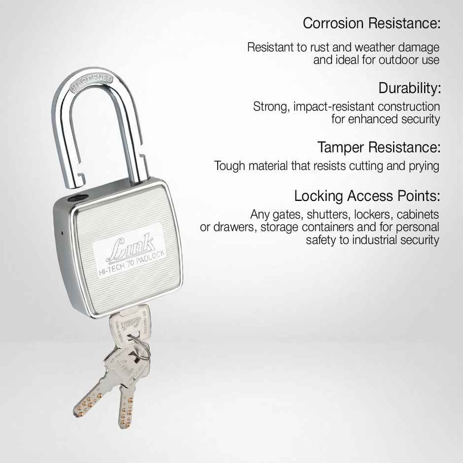 Link Stainless Steel Hi-Tech HT-70mm Lock with Hardened Shackle & 3 Keys