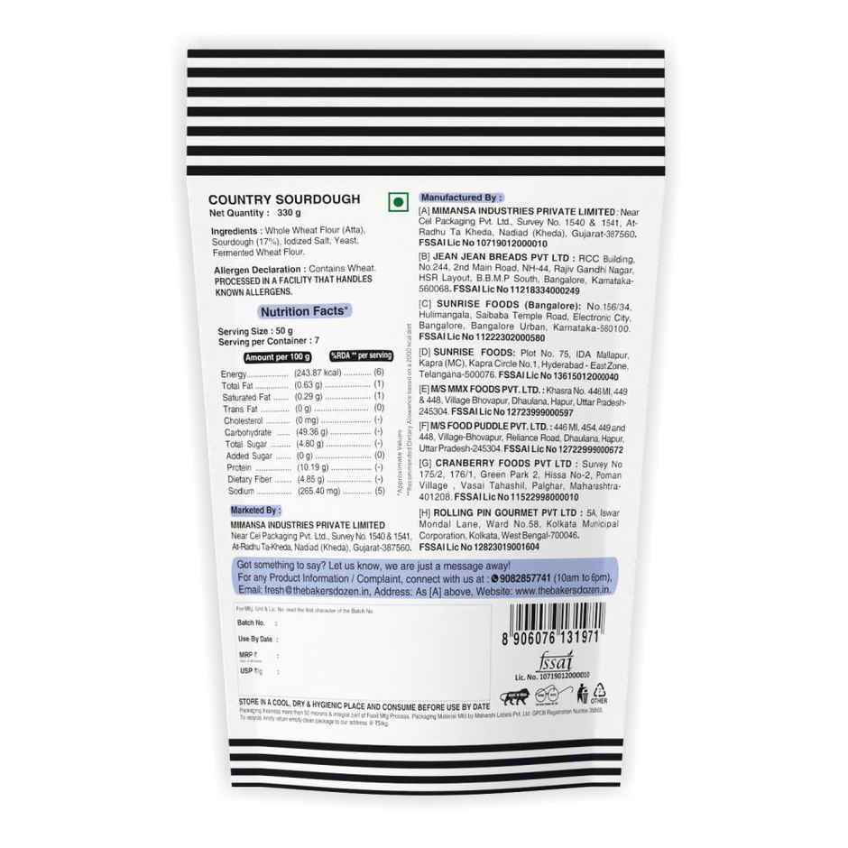 The Baker's Dozen Zero Maida Country Sourdough Bread | Artisan | Whole Wheat | No Zero Preservative