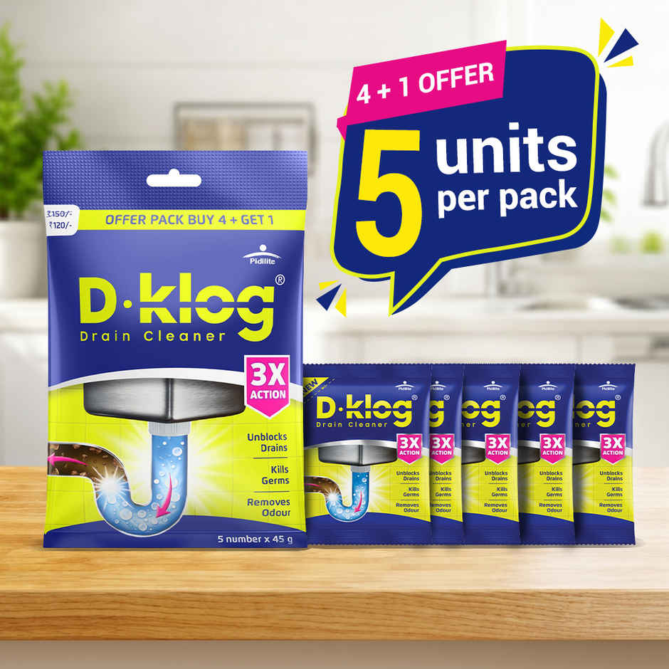 DKlog Drain Cleaner Powder 45g x5-Fast Clog Remover for Sinks, Pipes & Septic Tanks