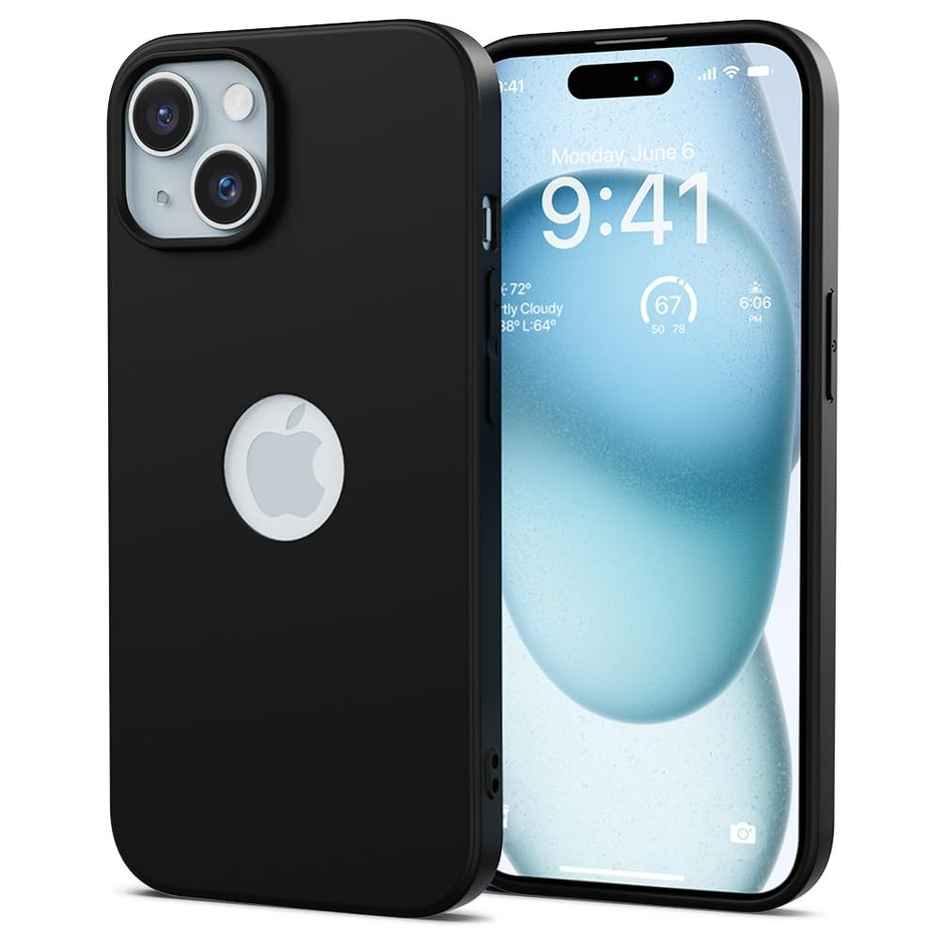 ExpressB Back Cover for iPhone 15 Slim Silicone Soft Logo Cut Matte Back - Black