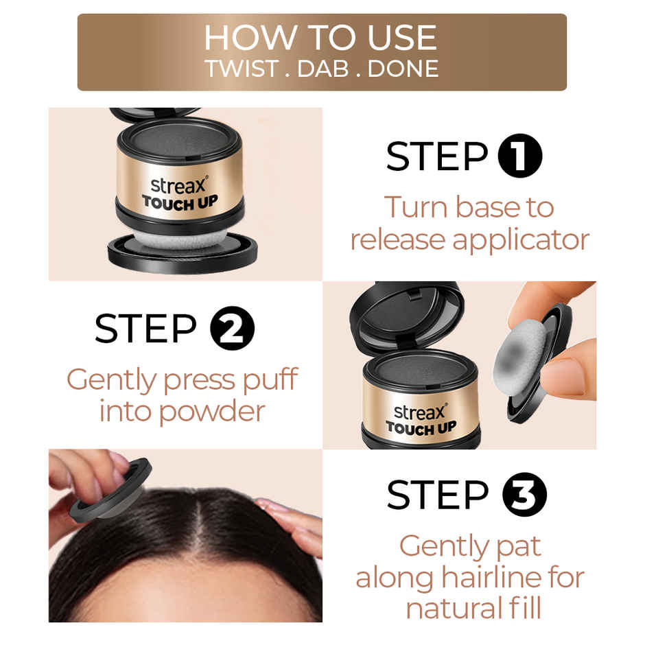 Streax Root Touch Up Powder, Black, Covers Grey Hair & Bald Patches Instantly
