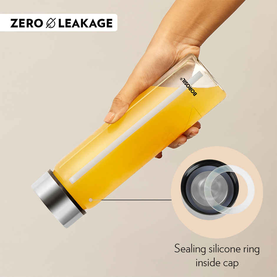 Borosil Sintra Wide Mouth Bottle with Metal Lid Borosilicate Glass Dishwasher Safe