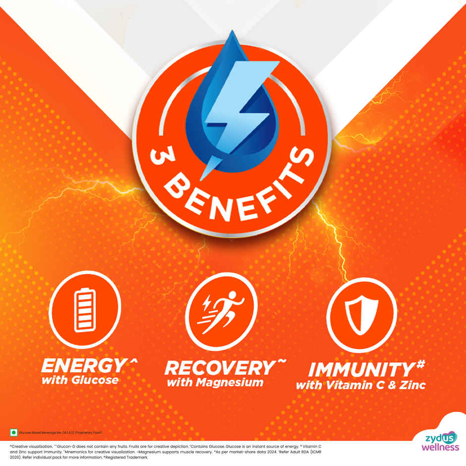 Glucon-D Tangy Orange with 3 Benefits of Energy, Recovery, and Immunity (Get 250 g Pack Free)