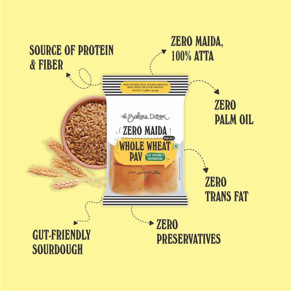 The Baker's Dozen Zero Maida Pav Whole Wheat | Atta Bombay Pav | Gut Friendly | Clean Label