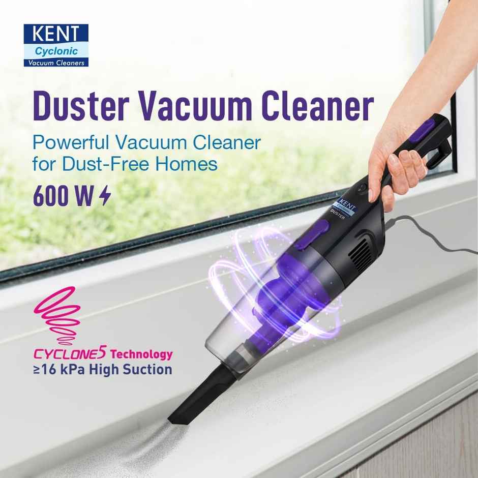 Kent Duster Hepa Filter Vacuum Cleaner 600 W|cyclone5 Technology|purple & Black