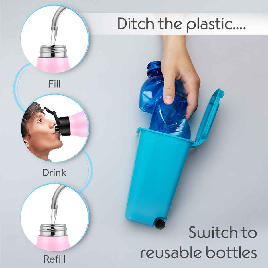 Borosil Laguna Single Wall Stainless Steel Water Bottle | Green - 1 L