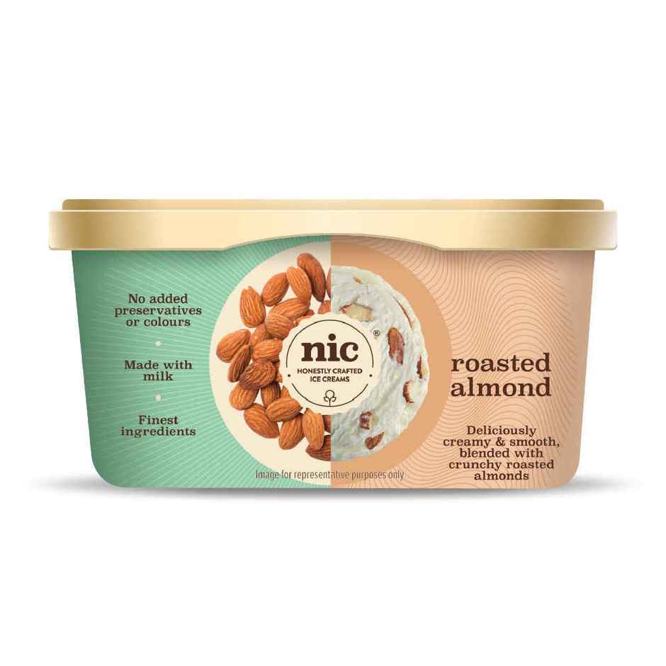 NIC Roasted Almond Ice Cream Tub | Preservative Free | No Artificial Flavors