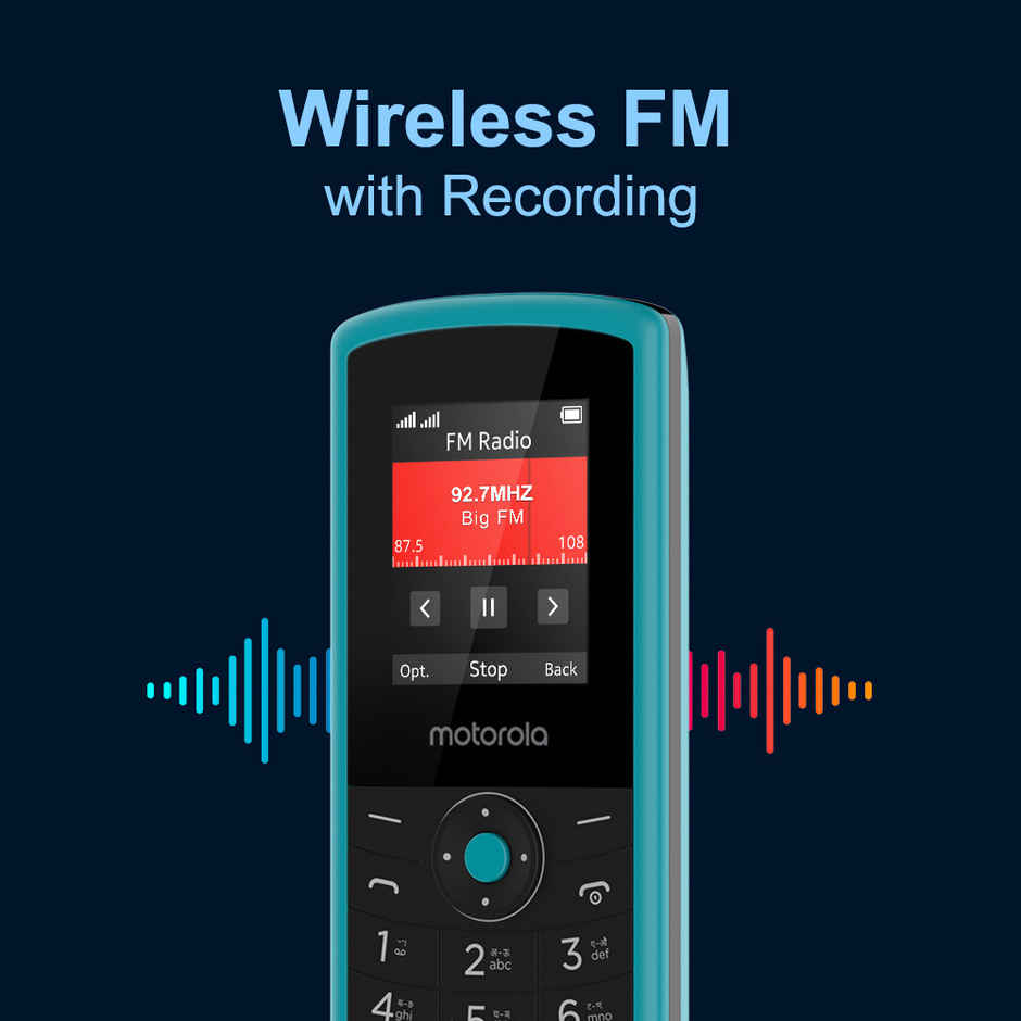 Motorola A10V Dual Sim Keypad Phone | 1.8 Inch Display| Wireless Fm |Auto Call Recording |Teal Blue