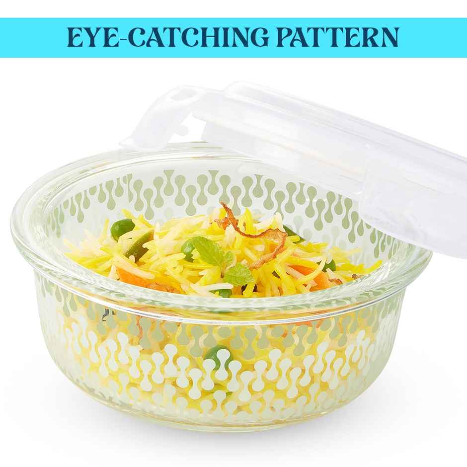 Larah Glassware Gracia Borosilicate Glass Lunchbox, 3pc Round Container | 400 ml | Microwave Safe