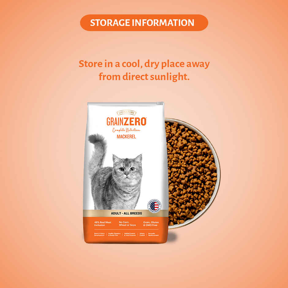 Grain Zero Mackerel, Adult Dry Cat Food, 1.2 Kg + Free Cat Creamy Treat 75 g