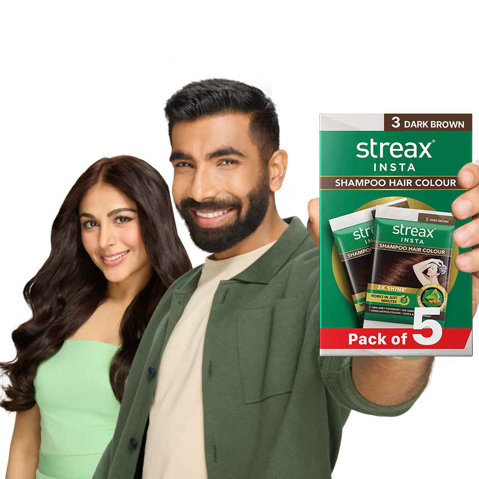 Streax Insta Shampoo Hair Colour for Women and Men- Dark Brown |100% grey coverage in 5 mins