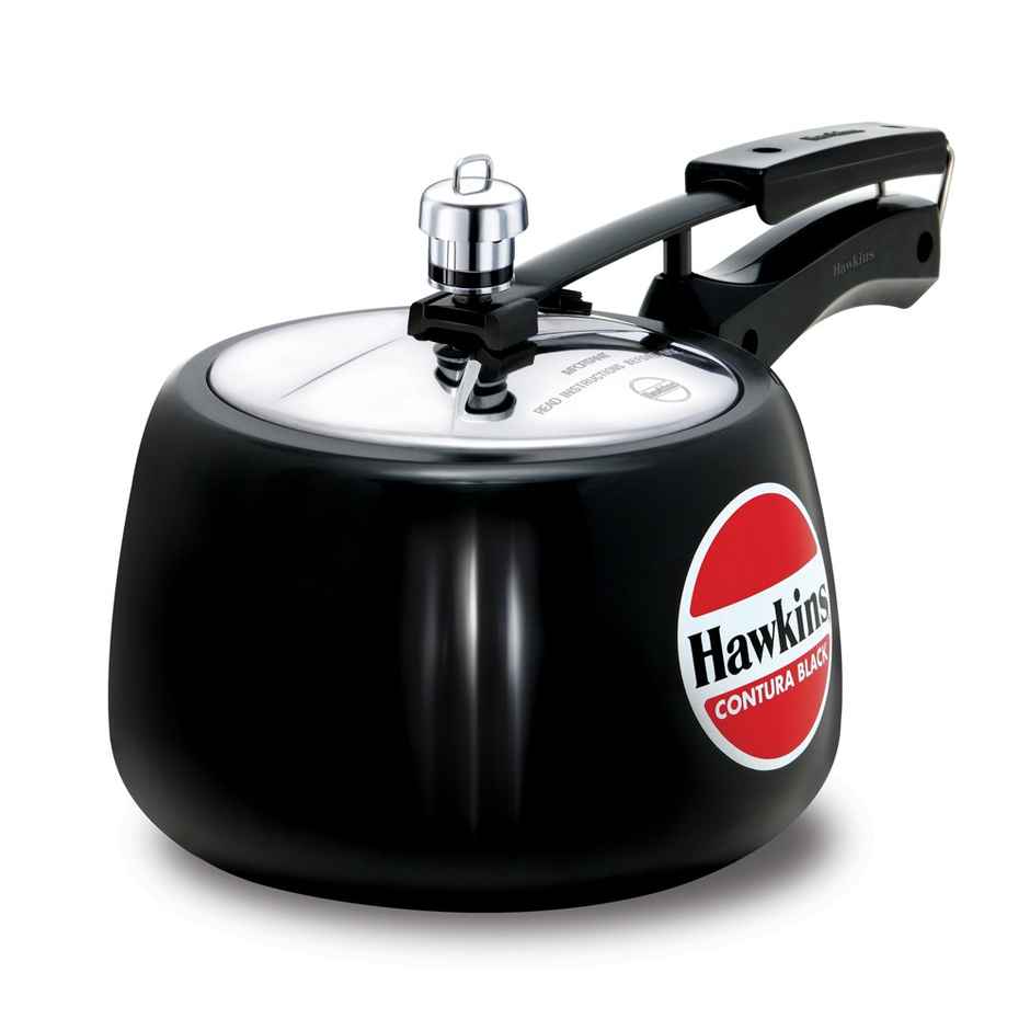 Hawkins 3 Litre Contura Black Pressure Cooker Hard Anodised Inner Lid Cooker Handi Cooker - Black