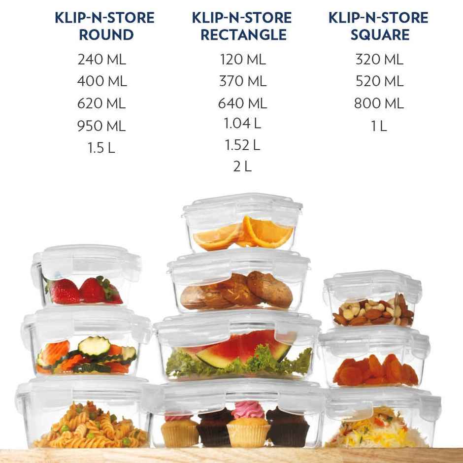 Borosil Klip N Store Storage Container With Airtight Lid (320 ml) | Borosilicate Glass