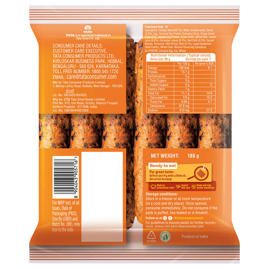 Tata Sampann Yumside Classic Chicken Seekh Kebab- Ready to Eat Combo