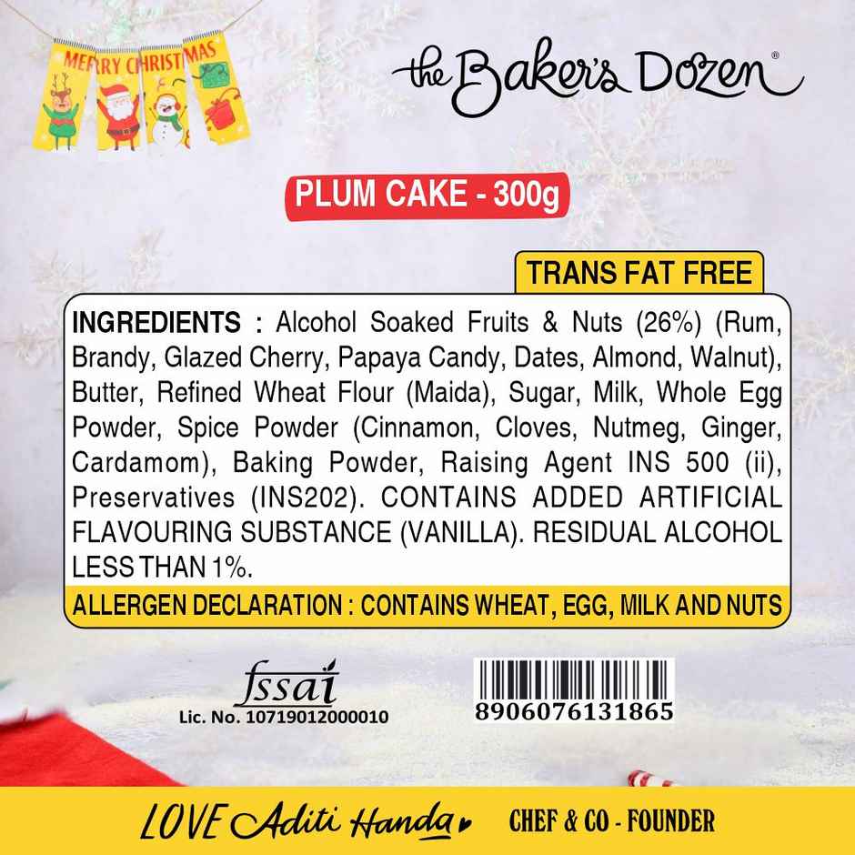 The Baker's Dozen Plum Cake Rum and Brandy soaked