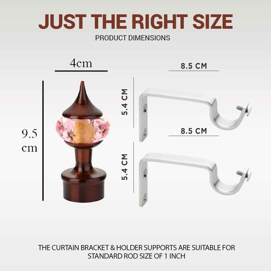 Gloxy Single Diamond Aluminium Curtain Bracket | 1 inch Support Fitting | 6 Pair, Coffee mix Orange