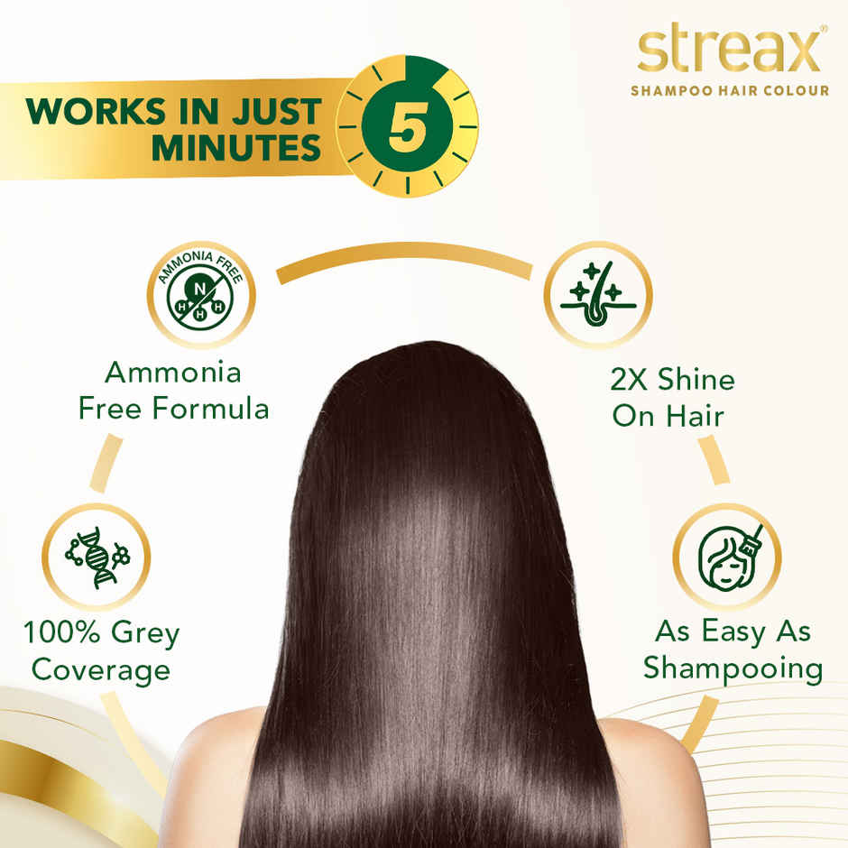 Streax Insta Shampoo Hair Colour - Dark Brown, Easy Diy- Squeeze Pack