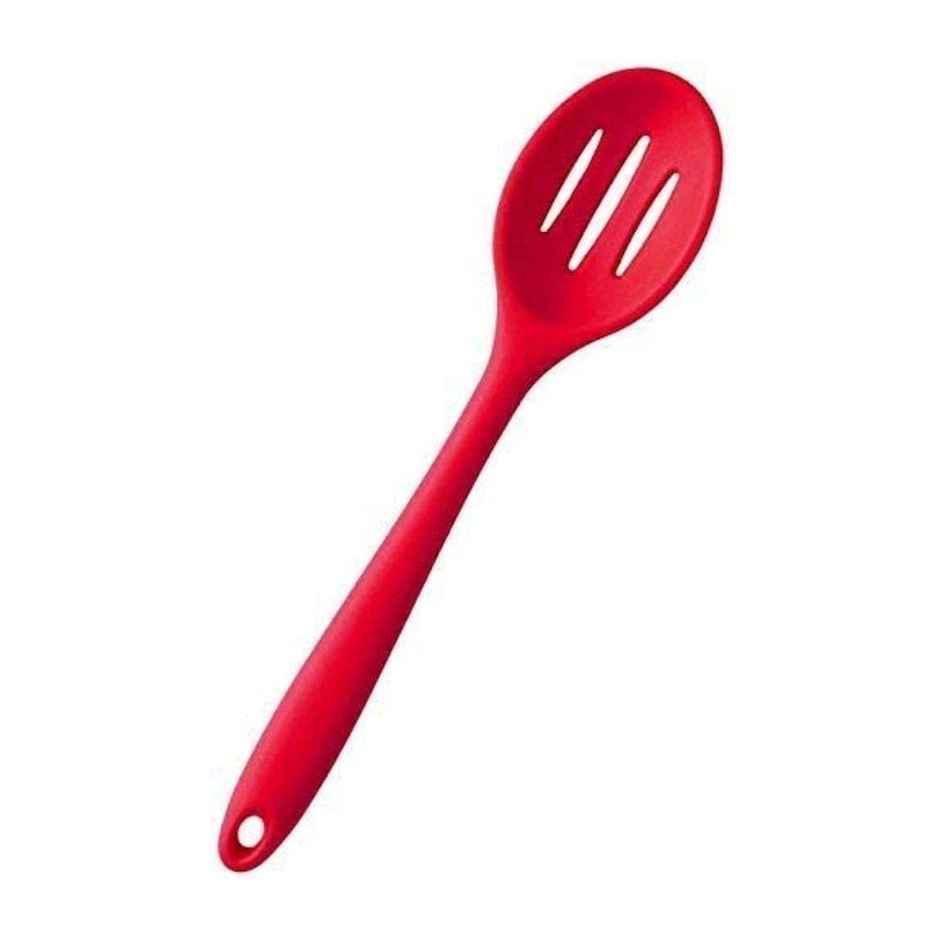 Femora Premium Virgin Silicone Slotted Spoon With Grip Handle Red