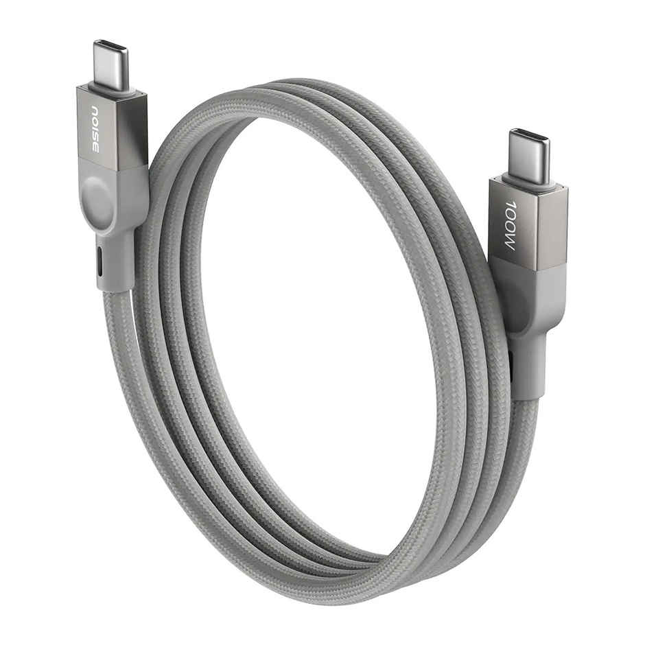 Noise Power Series 100W Braided Type-C to Type-C Cable, 1 Meter, Fast Charge | Type C Cable for iPhones 15 and Above, All Type C Androids Mobiles, Macbook, USB-C Laptops, other USB-C Devices - Grey