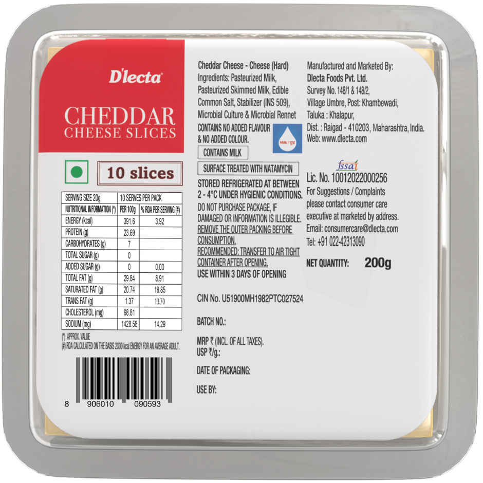 Dlecta Real Cheddar Cheese Slices