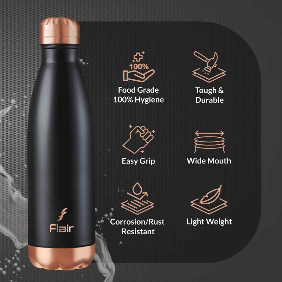Flair Spark Vacuum Insulated Steel Water Bottle | 709 ml | Black