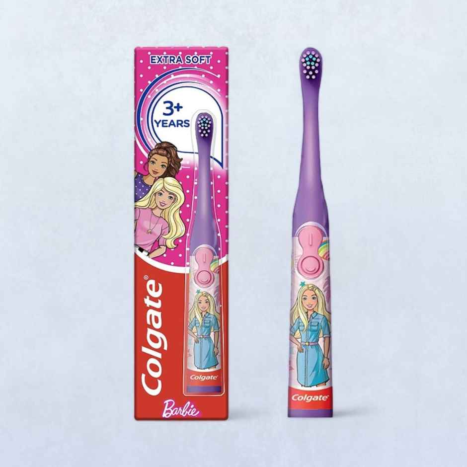 Colgate Barbie Toothbrush For Kids, Battery Powered Electric Toothbrush, Age 3+, Kids Toothbrush With Extra Soft Bristles And Slim Handle, Includes Replaceable Batteries