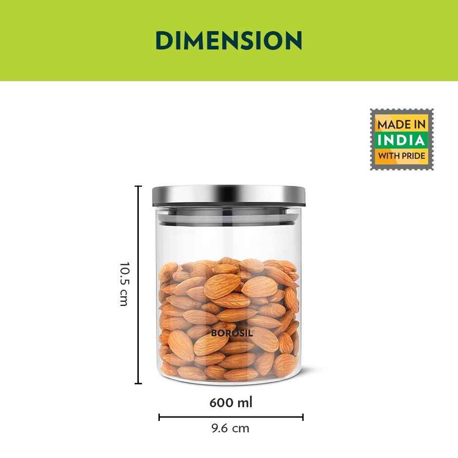 Borosil Classic Jar With Airtight Lid Set (600 ml + 600 ml) | Borosilicate Glass