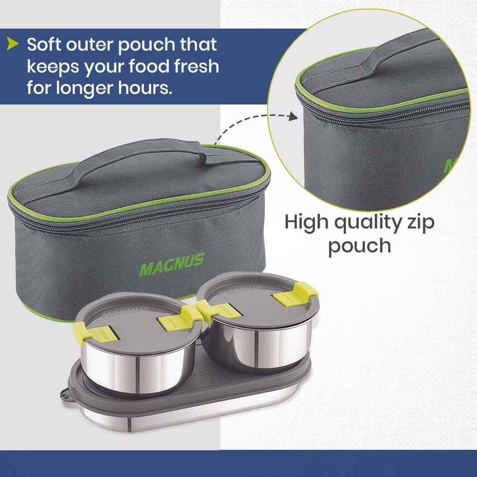 Magnus Olive-3 Prime Stainless Steel Lunchbox With Leak-Proof Containers & Insulated Carry Case