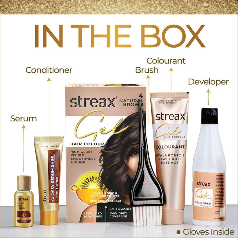 Streax Gel Hair Colour  Natural Brown 4 ,150 ml | No ammonia hair color | 100% grey coverage 