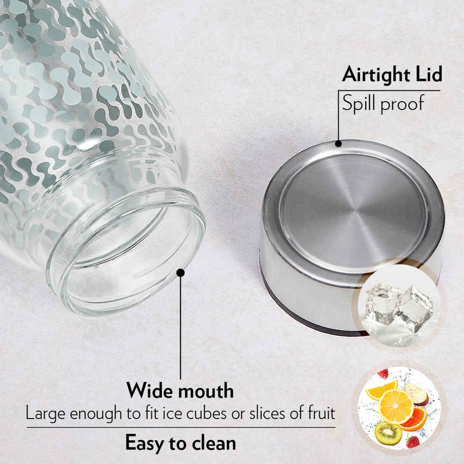 Borosil Vista Wide Mouth Bottle with Metal Lid | Borosilicate Glass | Dishwasher Safe - 1 L