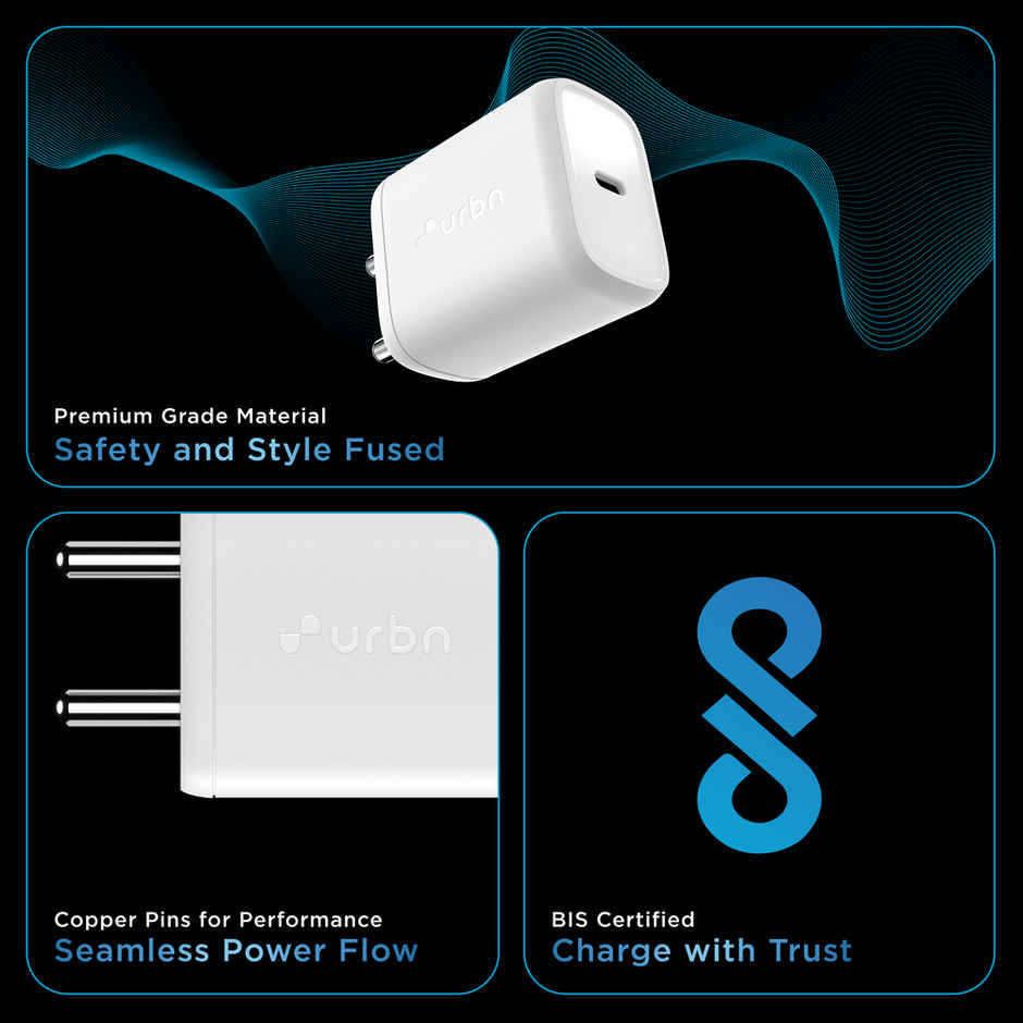 URBN 20W USB C iPhone GaN Charger | 2X Faster Charging | Power Delivery (PD) Adapter |for iPhone 15/14/13/12/11/Pro/Max/Mini | Samsung Galaxy | OnePlus, Pixel, Mi Redmi & More - White