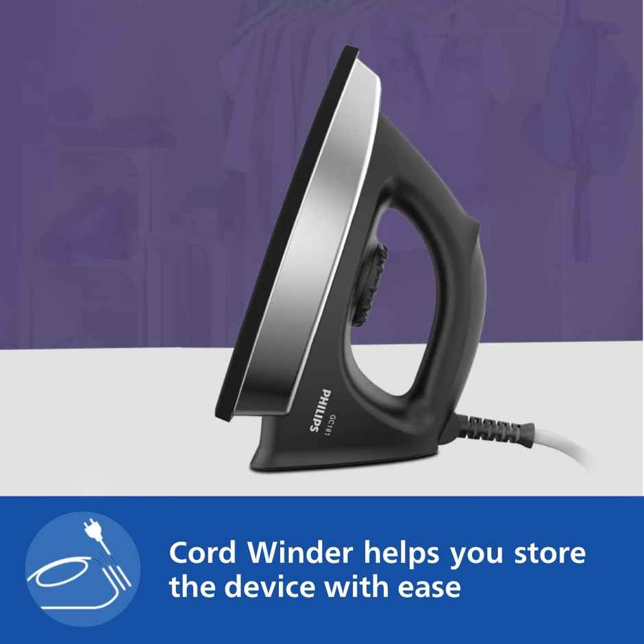 Philips Gc181/8 Stainless Steel Heavyweight Dry Iron,1000 Watts Power, Black Non-Stick Soleplate, Ergonomic Grip - Black