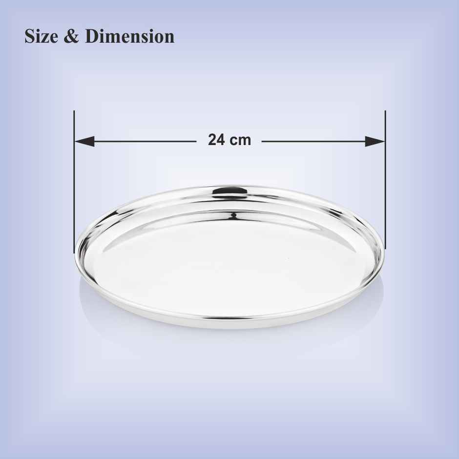 Bhalaria Stainless Steel Heavy Gauge Dinner Plate | Mirror Finish | 24 Cm Dia