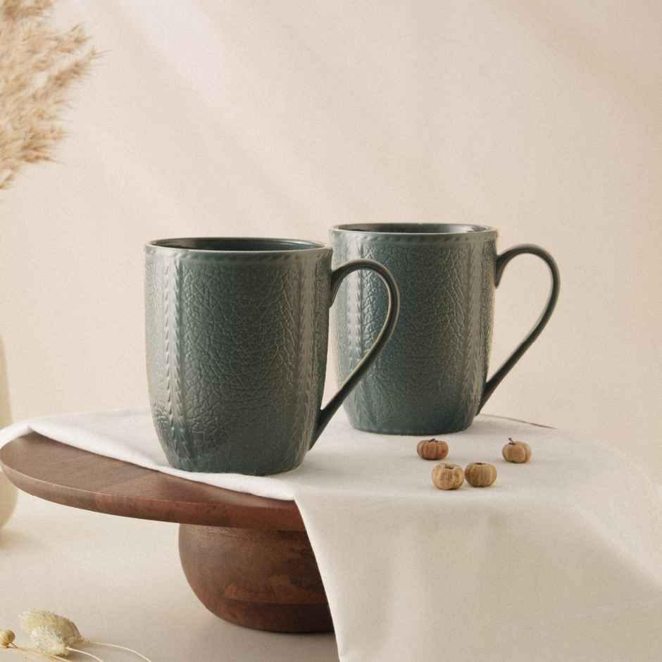 Borosil Porcelia Elva Slate Tea Coffee Porcelain Mug Set Microwave Dishwasher Safe