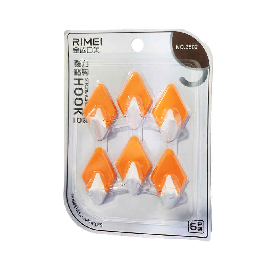 Chrome 2802 Self Adhesive Wall Hook | Set Of 6 - Assorted