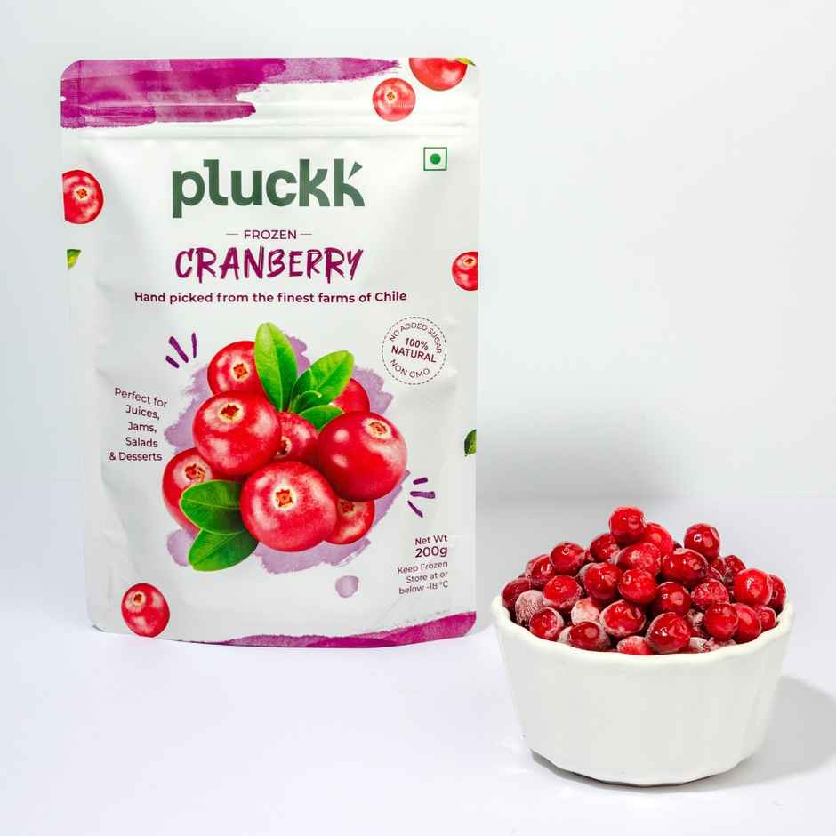 Pluckk Fresh Frozen Imported Blueberry Natural | Non Gmo | Rich In Antioxidants | Superfood Snack (200g) & Pluckk Frozen Cranberry (200g) Combo