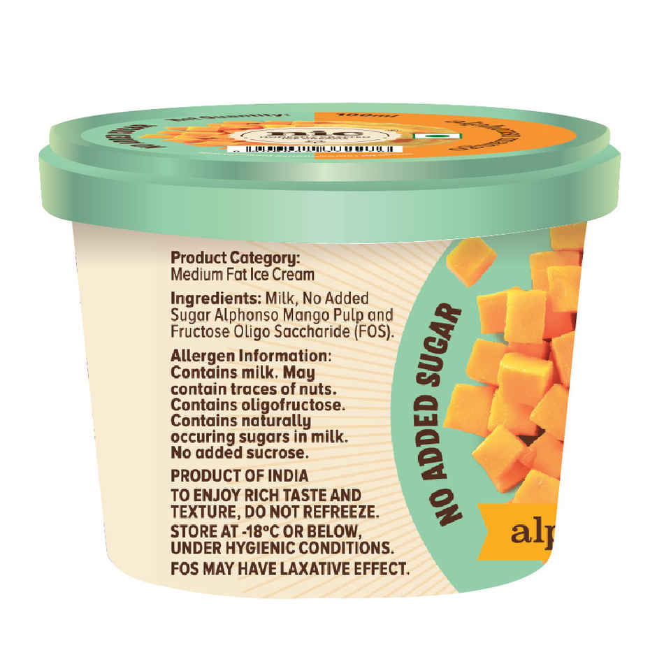 NIC Alphonso Mango Ice Cream Cup | No Added Sugar | Preservative Free | No Artificial Flavors