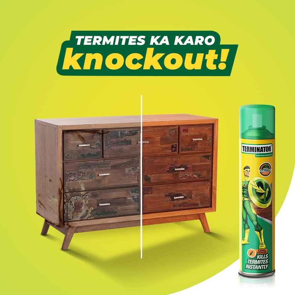 Terminator Eco-Friendly Termite Killer Spray 320ml | DIY Wood Protection Furniture & Monsoon Care