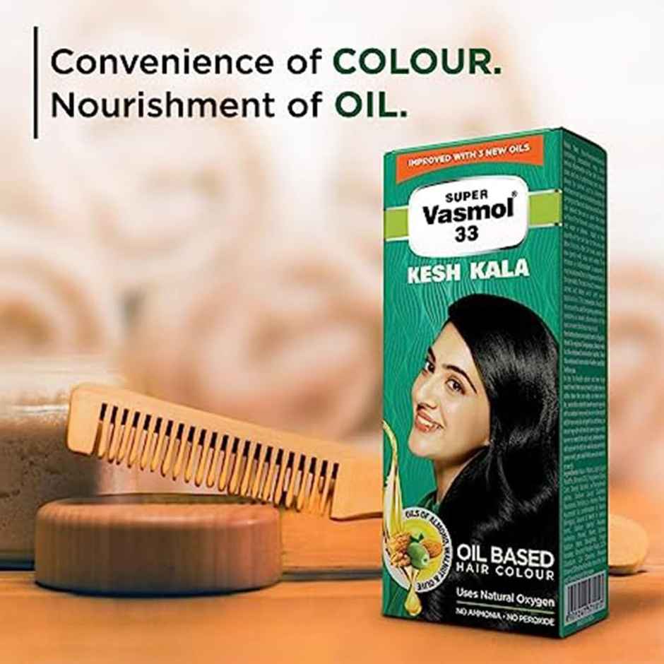 Super Vasmol 33 Kesh Kala , Pack Of 4 I Oil Based Hair Colour I No Ammonia I No Peroxide
