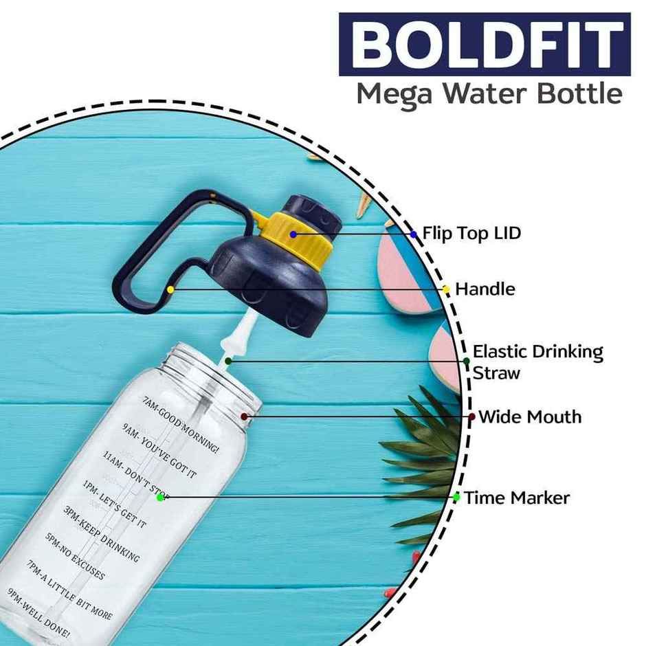 Boldfit 2L Gym Gallon Bottle with Motivational Time Markers | Transparent
