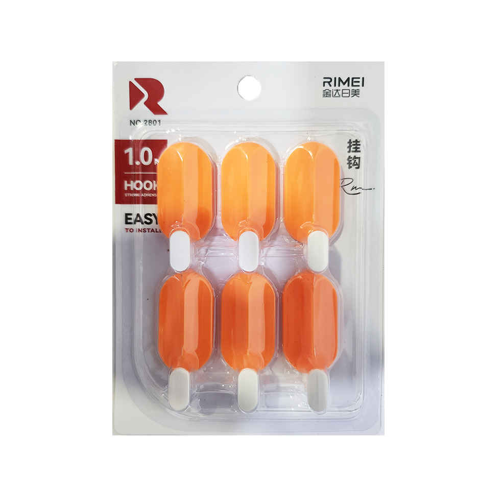 Chrome 2801 Self Adhesive Wall Hook 6 pc - Assorted