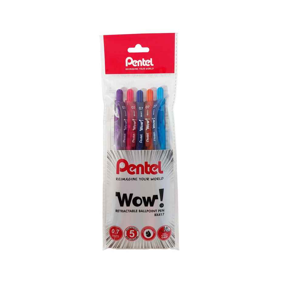 Pentel BX417 Wow Ball Pen Asst Body Blue Black Ink