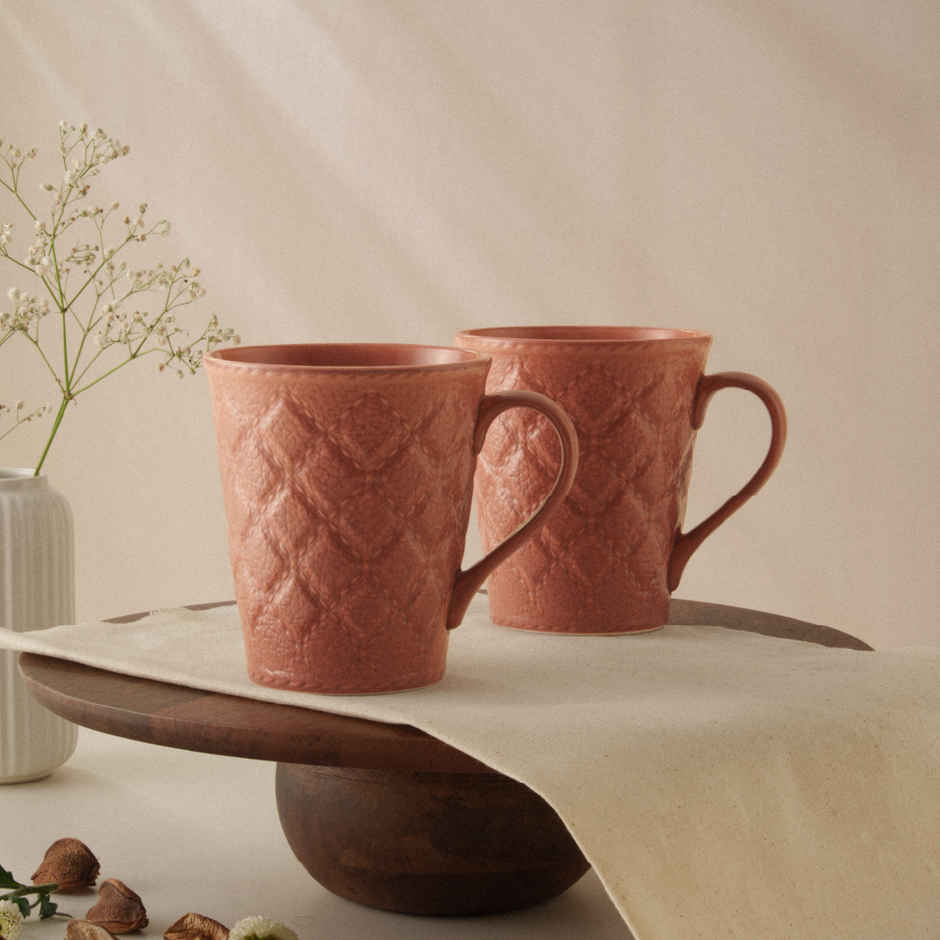 Borosil Porcelia Velvetto Merlot Tea Coffee Porcelain Mug Set Microwave Dishwasher Safe