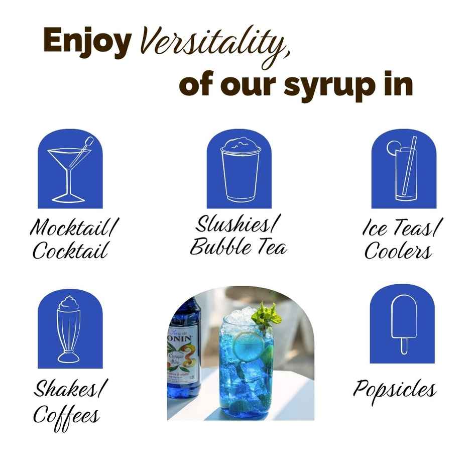 Monin Bleu Curacao Syrup For Cocktail | Mocktails | Mixers
